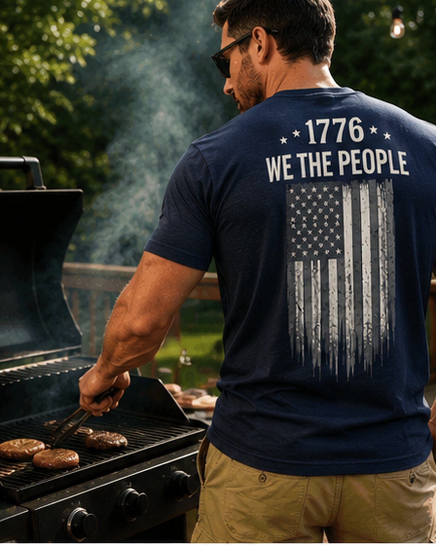 Back view of premium t-shirt showing 1776 We The People T-Shirt design by MindRushClips.