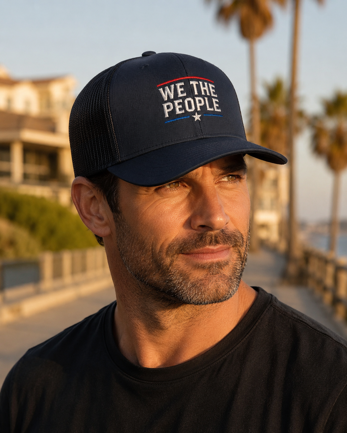 Back view of premium cap showing We The People Cap – Classic Trucker Cap design by
MindRushClips.
