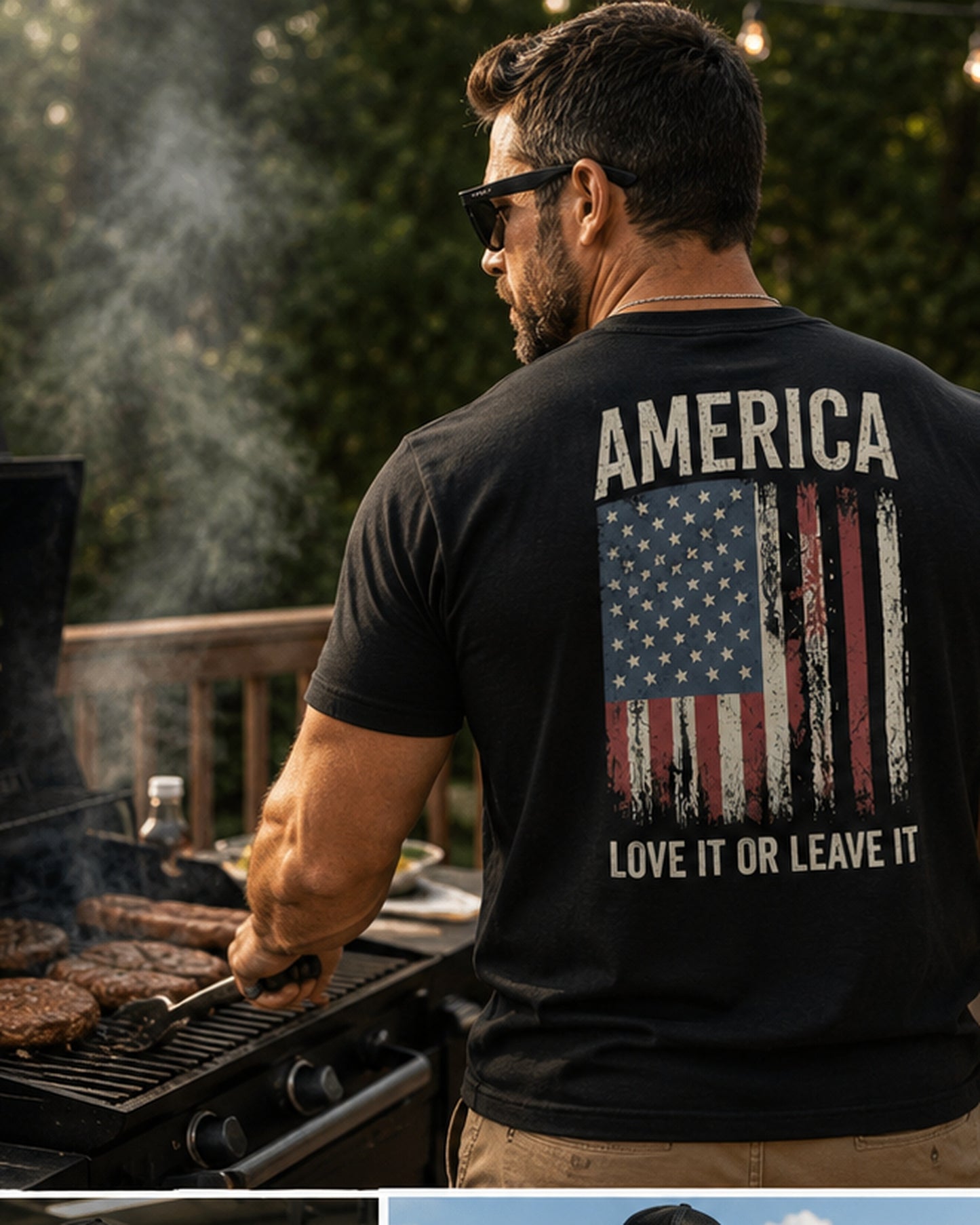 Back view of premium t-shirt showing Love It or Leave It T-Shirt design by MindRushClips.