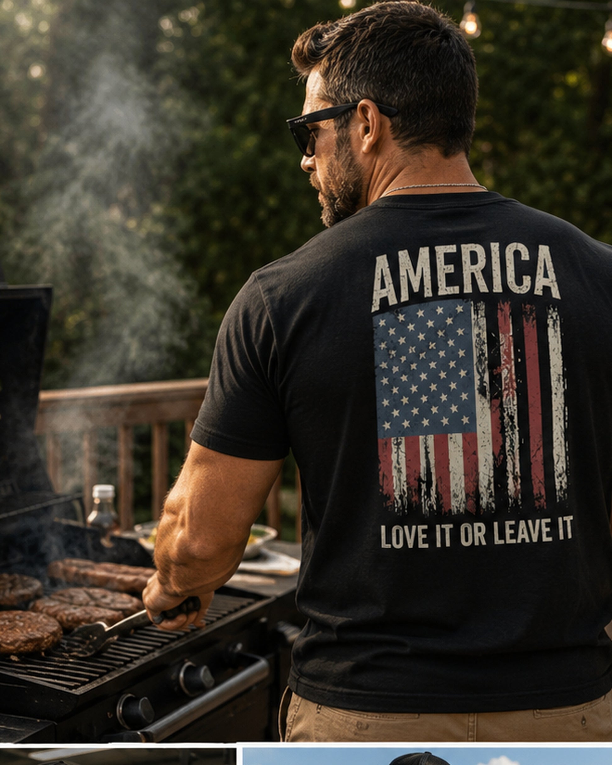 Back view of premium t-shirt showing Love It or Leave It T-Shirt design by MindRushClips.